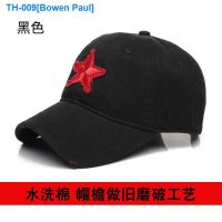 ۩﹍ Road tile baseball caps do old worn out man summer wash cotton shade red five-star cap outdoor fashion