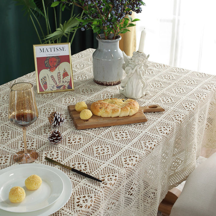 ผ้า-dhe-ผ้าปูโต๊ะพ่อกลวงถักอเมริกันพู่สี่เหลี่ยมสุดโต๊ะน้ำชาแผ่นรองจานผ้าคลุมโต๊ะตะวันตก