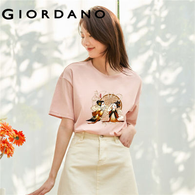 GIORDANO Women Lu Ming Shan Series T-Shirts Fashion Art Print Tee 100% Cotton Short Sleeve Crewneck Casual Tshirts 99393019