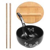 Japanese Bowl Instant Noodles Tableware Dining Room Tableware Salad Ceramic Bowl Bring Wooden Spoon Wooden Chopstick