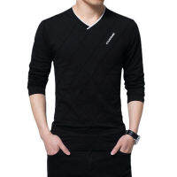 Miles Casual Men เสื้อยืดสีทึบแขนยาว Top Letter Rhombus เสื้อสวมหัวแต่งลายสำหรับออกไป