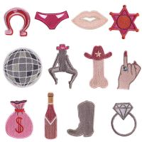 1piece Wine Bottle Shoes Diamond Ring Mouth Hand Earth Money Bag Earphone Sticker Iron On Lady Girl Pacthes DIY Badge Embroidery Haberdashery