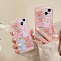 Ins ลายการ์ตูนโบว์หมีสำหรับแอปเปิ้ล13เคสมือถือ Iphone14pro Max รุ่นใหม่12สีชมพู11