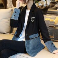 2022 New Denim Jacket Coat Women Fashion Black Suit Stitching Denim Outerwear Female Loose Jeans Jackets Women Coats