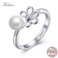 Solid Magnolia Flower 6Mm Pearl Women Ring Sterling 925 Silver Rings CZ Crystal Open Ringlet For Woman Silver Jewelry KLTR0120