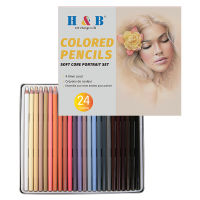 24 Professional Colored Pencil Soft Core Portrait Skin and Hair Tone Set Lead Artist Blending,Shading, Coloring Books