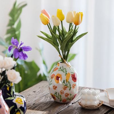 Zen Vase Ceramic Hand-painted Flower Style Living Room Flower Arrangement Tea Ceremony Decoration Ornaments