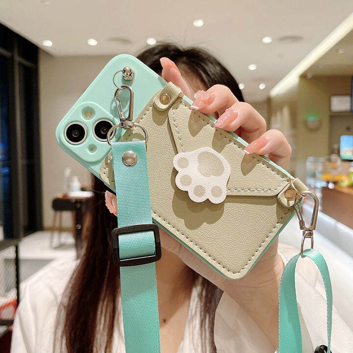 น่ารักรอยเท้ากระเป๋าสตางค์เคสโทรศัพท์สำหรับ-iphone11-กระเป๋าสตางค์หนังเคสโทรศัพท์สำหรับ-iphone12pro-crossbody-cat-claw-ที่ใส่การ์ดสำหรับ-iphone11promax-เคสโทรศัพท์น่ารักสำหรับ-iphone8-ใหม่ซิลิโคนสายหน