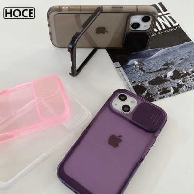 HOCE เคสโทรศัพท์กล้องเลื่อนหน้าต่างแบบกดสำหรับ iPhone 14 13 12 Pro Max 11สีลูกอมที่มองไม่เห็นกรอบซิลิโคน TPU เคสฝาครอบ