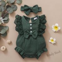 【hot sale】 ❈ C10 0-18Months Baby raya Newborn Baby Clothing Baby Girl Romper Lace Solid Color Sleevesless Costume Infant Baby Girl Bodysuit Summer Fashion Jumpsuit Outfit