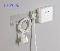 (147SHOP)  (10 ชิ้น) T-PLUG-HOLDER ที่แขวนหัวปลั๊ก ที่จัดระเบียบหัวปลั๊กไฟ กาวนาโน ลอกออกได้ ไม่ต้อง เครื่องครัว ของใช้ในบ้าน วัสดุคุณภาพดี