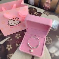 Sanrio สร้อยข้อมือ999แท้เครื่องประดับเงิน Hello Kitty สร้อยข้อมือเงินแท้น่ารักหวานสำหรับผู้หญิง Kado Ulang Tahun Pacar เด็ก