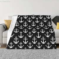 2023 Black And White Nautical Anchor Pattern Blanket Fleece Spring Autumn Warm Flannel Sailing Sailor Throw Blankets Bedspread High quality blankets！