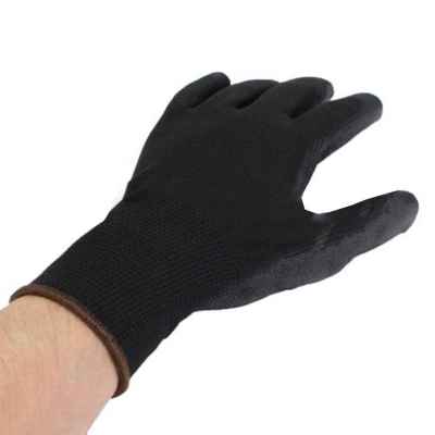 ถุงมือป้องกันฝ่ามือจับป้องกันไฟฟ้าสถิตย์เคลือบฝ่ามือทำจากไนลอน PU ถุงมือนิรภัย 