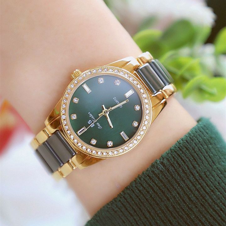 the-new-hot-hand-bracelet-watch-green-standard-ceramic-diamond-fa1629-restoring-ancient-ways