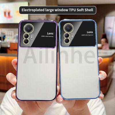 ฝาครอบโทรศัพท์ซิลิโคน TPU แบบนิ่มหน้าต่างใหญ่กล่องโลหะชุบหรูหราสำหรับ Xiaomi Mi 12 Lite 5G