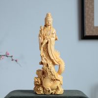 Small Wood Carving Decoration Avalokitesvara Buddha, Chinese Style Buddha, Solid Wood Craft Buddha, Solid Wood Buddha, Dragon Mother Buddha,