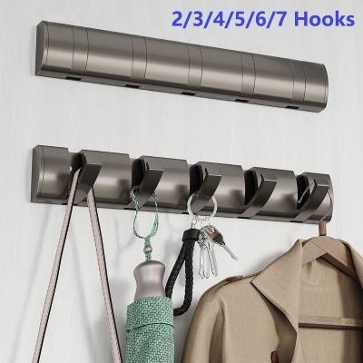 【YF】 Row Foldable Clothes Mounted Door Bathroom Hanger Behind 2/3/4/5/6/7 Hook Gray Hanging Invisible Hooks News Wall