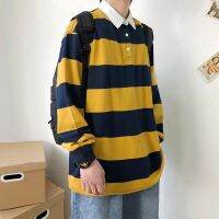 Autumn Spring Women Long Sleeves Harajuku Korea Fashion Striped Loose Polo Shirts Streetwear Hip Hop Rock Punk Top