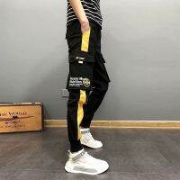 [S-5XL] Boys overalls, multi-pocket work pants, trendy Korean style slim-fitting, feet-beaming pants, casual trousers, plus-size beaming pants, men