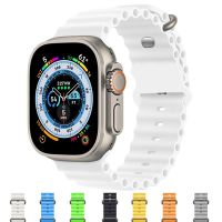 Original ☁♠﹊ Tali jam laut untuk Apple tali jam 45mm 44mm 49mm 40mm 41mm 42mm 38mm silikon gelang correa iWatch Ultra seri 8 4 3 6 5 7 SE