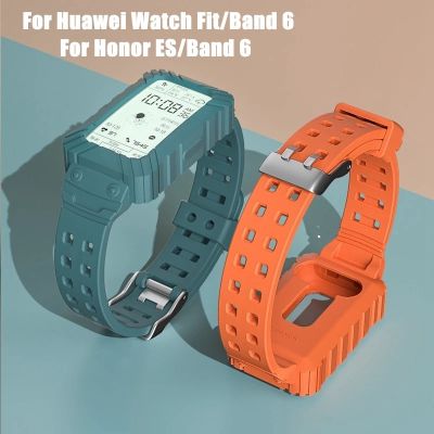 ❀◆ Sport Watchband dla Huawei Watch Fit Huwei Band 6 7 zintegrowany miękki gumowy silikonowy pasek na rękę pełna okładka Case dla Honor Band 6