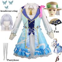 Game Genshin Impact Kamisato Ayaka New Skin Cosplay Costume Ayaka New Outfit Springbloom Missive Dress Hat Wig Fan Euro Size