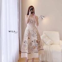 JISOO พร้อมส่ง S-XL  (JS5) Maxi Dress เดรส เดรสยาว เดรสทรงเจ้าหญิง งานทรงเข้ารูปช่วงเอวเก็บทรงสวยๆ เดรสลายดอกทานตะวัน ช่วงไหล่แต่งงานฟองแก้วนิ่มๆ ชุดออกงาน เดรสสีขาวครีม