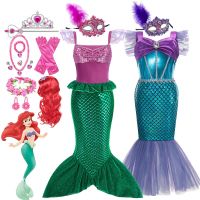 2023 Disney Girls Princess Little Mermaid Ariel Halloween Cosplay Charm Kids Costume Fancy Make Up Children Carnival Party