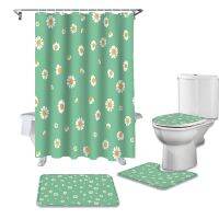 Fresh Daisy Flower Bathroom Set Durable Fabric Waterproof Shower Curtain Set Rug Carpet Toilet Lid Cover Bath Mat