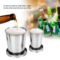 ขวดแก้วน้ำดื่มสแตนเลสพกพาได้ตั้งแคมป์พร้อมพวงกุญแจแก้วพับได้ถ้วยถ้วยน้ำถ้วยเทเลสโคพิกพับได้