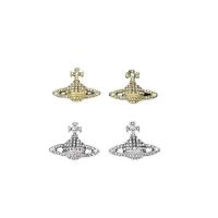 Westwood Vivian 2023 Silver Needle West Empress Dowager Saturn Full Diamond Stud Earrings Earrings Net Red Simple Design Earrings 2023 Imported