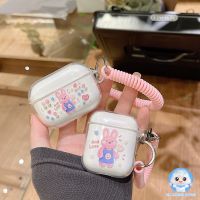 เคสหูฟังบลูทูธ ซิลิโคนนิ่ม แบบใส ลายกระต่ายน่ารัก พร้อมสายคล้อง สีชมพู สําหรับ Airpods 1 2 3 2nd Generation EJ BQ2552