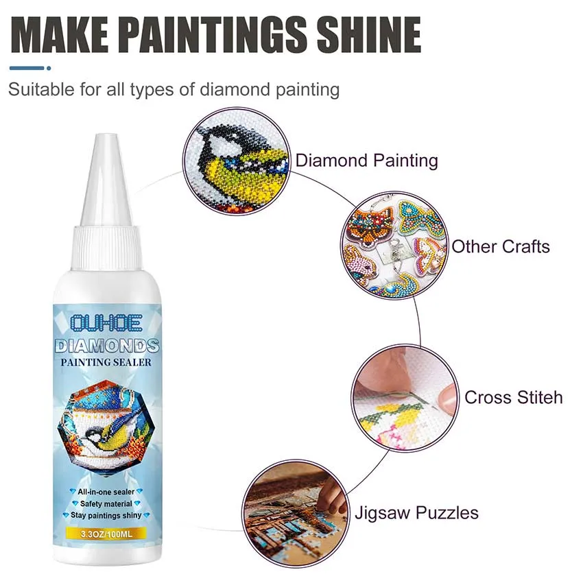 Diamond Painting Sealer Glue DIY 5D Diamond Painting Puzzle Brightener  Transparent Glue Quick Drying Hold Shine Effect Sealant Diamond Painting  Sealer Permanent Hold Shine Effect Protector for DIY Diamond Painting  Puzzle Glue