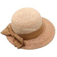 T Hat Factory หมวกฟาง Raffia หมวกแหลม กุทัณฑ์ขอบขนาดใหญ่ของผู้หญิงที่บังแดดกันแดด A707