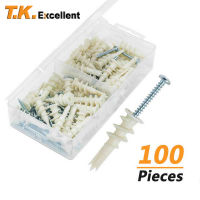 100 Pcs Plastic Expansion Drywall Anchor Kit with Screws Self Drilling Wall Home Pierced for Gypsum Board Fiberboard-omvzqf176