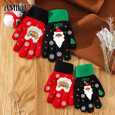 AMILA ถุงมือถักกันหนาวสำหรับเด็ก,ถุงมือหุ่นเชิดรูปสัตว์การ์ตูนคริสต์มาสหัวแหลมให้ความอบอุ่นหน้าจอสัมผัสฤดูหนาวความหนาวเย็น