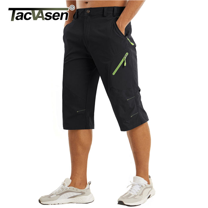 tacvasen-below-knee-length-summer-waterproof-shorts-mens-quick-drying-34-capri-pants-hiking-walking-sports-outdoor-nylon-shorts