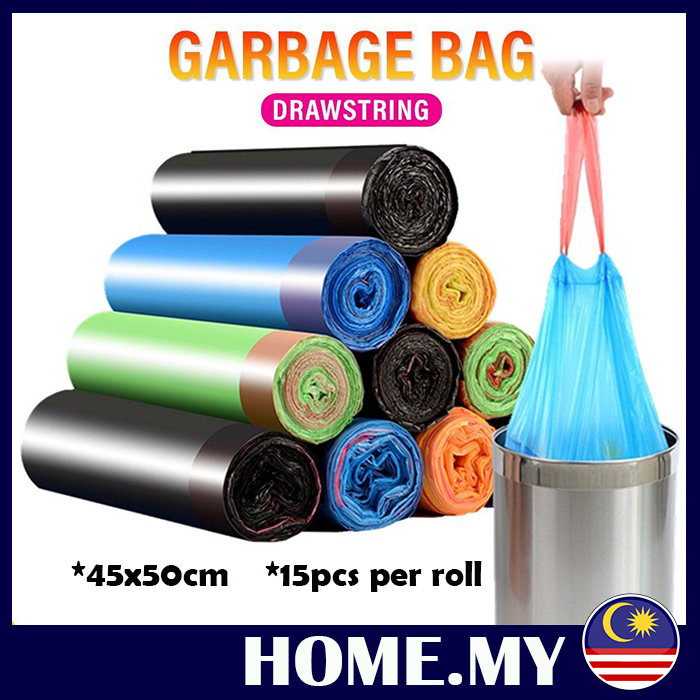 15pcs Garbage Bag Rubbish Bag Drawstring Bag Plastik Sampah Kitchen ...