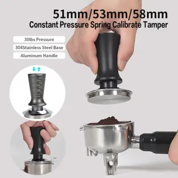 Espresso Tamper Calibrated Pressure for Coffee Machine Accessories Tool,  Refined Handle, Stainless Steel Flat Base 53mm Black 