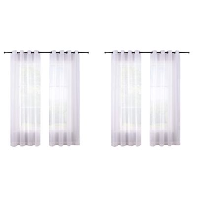 210cm Sheer Curtains White Grommet Set of 4 Panels Window Sheer Semi Drapes Polyester Look Voile Curtains for Bed Room