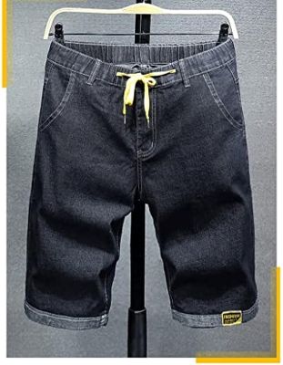 GELTDN Large Size 5XL 6XL Mens Drawstring Short Jeans Casual Letter Printing Loose Stretch Denim Shorts Male Black Blue (Color : B, Size : 4X-Large)