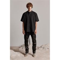 Fear of God Pure Black Shirt FOG Henry Collar Shirt American Retro Workwear Season 6 Short Sleeve