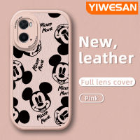 YIWESAN เคสโทรศัพท์หนังกันกระแทกสำหรับ OPPO,เคส A36 A76 A96ลายการ์ตูนมิกกี้น่ารักเมาส์ดีไซน์ใหม่เคสป้องกันเลนส์กล้องซิลิโคนนิ่มบางแฟชั่น