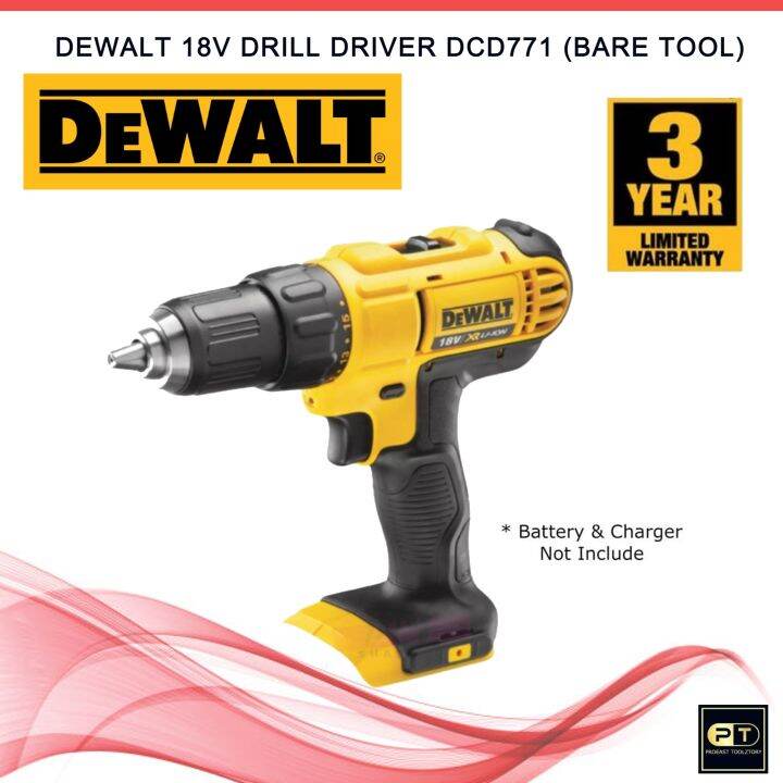 Dewalt DCD771C2A 18V Cordless 13mm Drill Driver (Bare Tool) Lazada