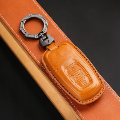 Smart Key Cover Case Car Keyring 3 Buttons Shell for Volkswagen VW Touareg 2010-2018 Genuine Leather