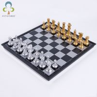 1Set Gold silver black and white magnetic chess checkers foldable chessboard entertainment chess card game toy chess YJN