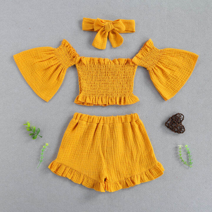 Fashion Kids Girls Ruffles Clothing Summer Children Off Shoulder Flare ...