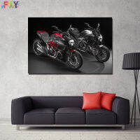 รถจักรยานยนต์กล้ามเนื้อ FAY-DUCATI Diavel ผ้าใบวาดภาพโปสเตอร์รถห้องนั่งเล่นพิมพ์ภาพติดผนัง