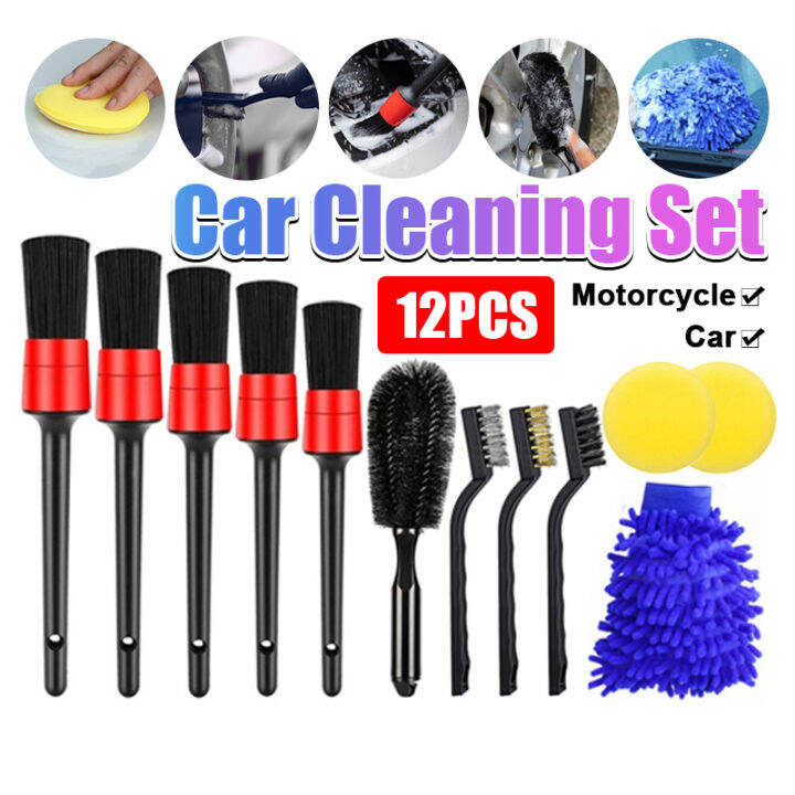 12PCS Car Detailing Brushes Set Cleaning Tool Car Wash Slit Brush With ...